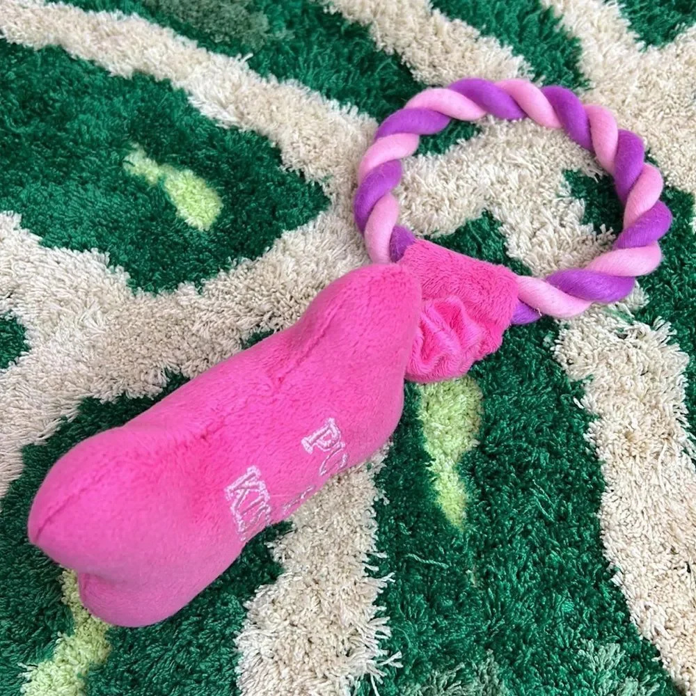 Pups & Kisses Pink Bone Valentine’s Day Dog Squeaky Rope Pull Toy NEW